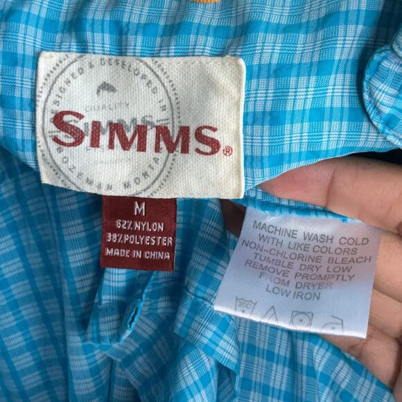 SIMMS Windowpane Mens Size M Blue Fishing Button Down T Shirt - Picture 5 of 10